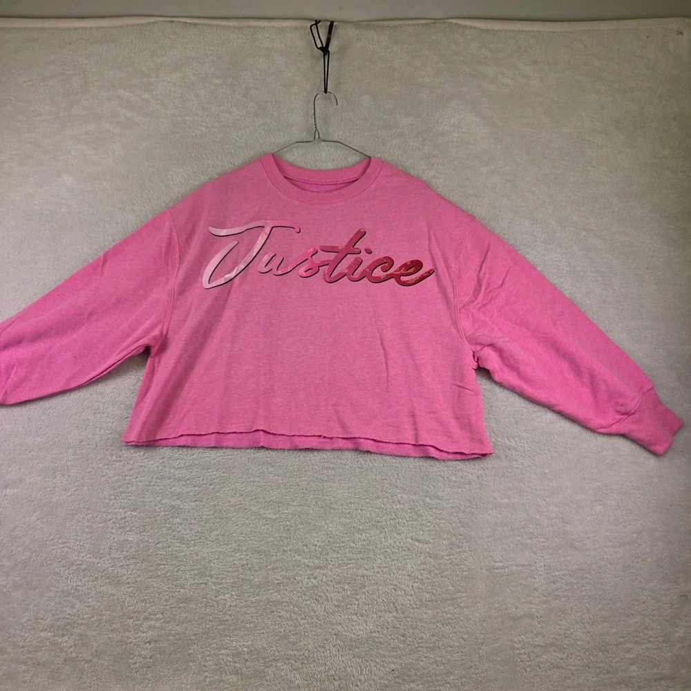 Justice Girls Pink Heathered Cropped Sweatshirt Size L 12/14 Pullover logo